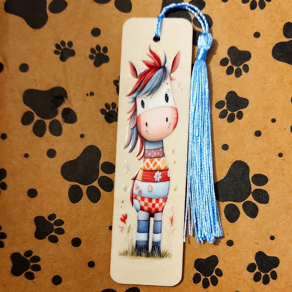 Cute Horse Bookmark with Blue Tassel